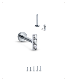 Titanium Labret Style Nose Ring Stud Monroe Labret Threadless Push Pin Triple Stone
