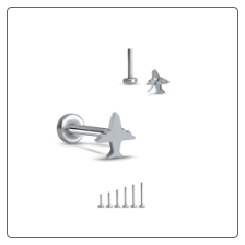 Titanium Labret Style Nose Ring Stud Monroe Labret Threadless Push Pin Airplane