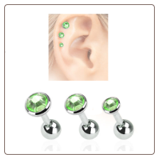 3 Pack Ear Cartilage Tragus Helix Green CZ Stud 316L Surgical Steel 16G