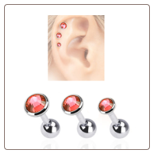 3 Pack Ear Cartilage Tragus Helix Red CZ Stud 316L Surgical Steel 16G