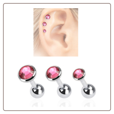 3 Pack Ear Cartilage Tragus Helix Pink CZ Stud 316L Surgical Steel 16G