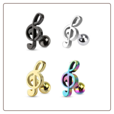 316L Surgical Steel Ear Cartilage Helix Jewelry Treble Clef Music Note