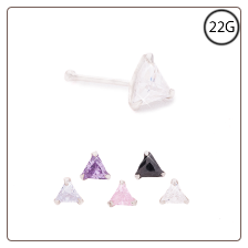 925 Sterling Silver Nose Bone 3mm CZ Triangle Choose Your Color 22G