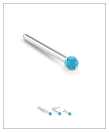 925 Sterling Silver Nose Stud Bone 2mm Genuine Turquoise 22G
