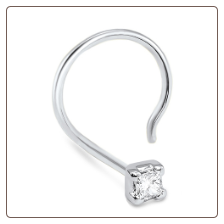 14KT White Gold Nose Screw Stud 2mm Princess Cut Genuine Diamond Square EF VVS 20G 14KT White Gold Nose Screw Stud 2mm Princess Cut Genuine Diamond Square EF VVS 20G