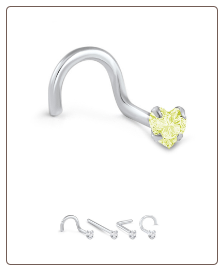 316L Surgical Steel Nose Stud 3mm Yellow Heart CZ 18G